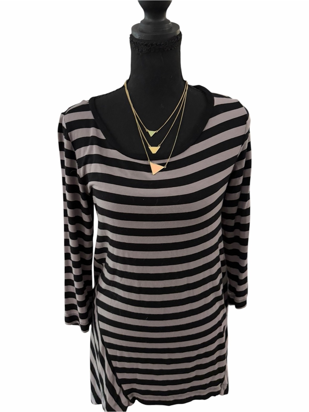 Mountain Mamas Gray & Black Stripe Tunic Top XS